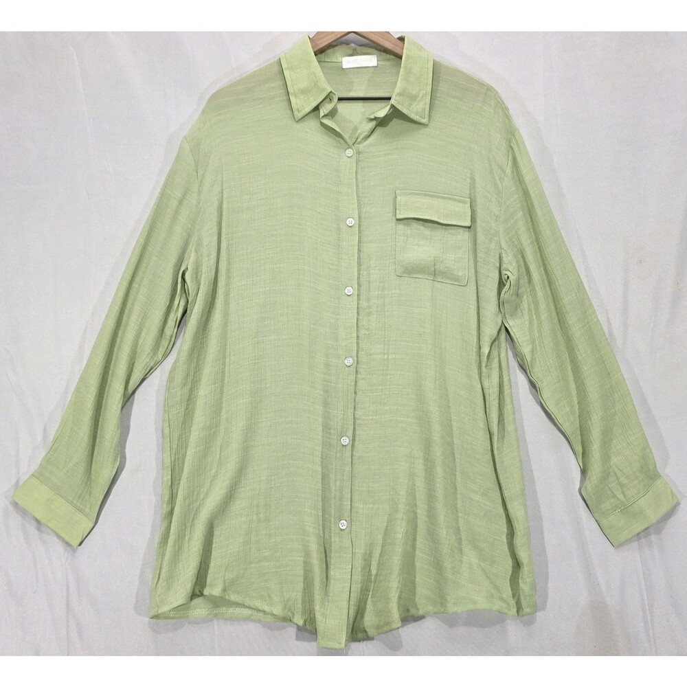 Zoye Chen Coverup Tunic Blouse XL Celadon Green Oversized Coastal Lagenlook